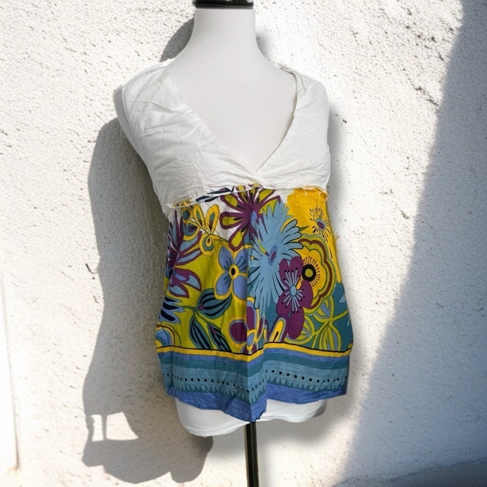 Y2K Urban Behaviour Floral Scarf Top – Boho Cottagecore Festival Blouse XS